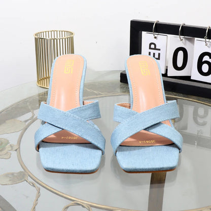 Autumn high-heeled open-toe slippers with horseshoe heels and sandals