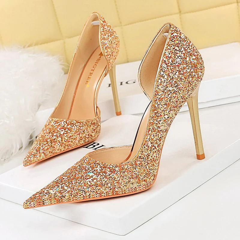 Sequin Cloth High Heels Wedding Shoes Stilettos Sexy High-heeled Shoes