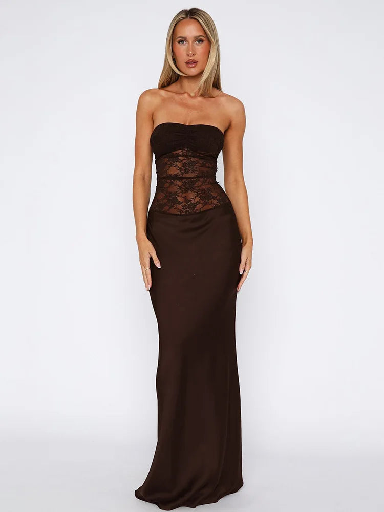 Fishtail Lace Spliced Strapless Backless Prom Dress