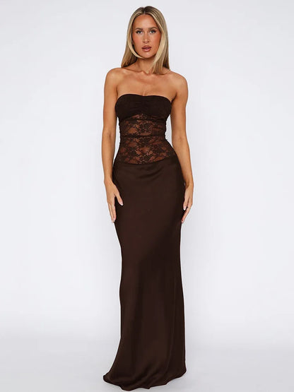 Fishtail Lace Spliced Strapless Backless Prom Dress