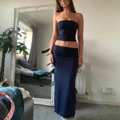 Strapless Tube Bodycon Skirt Two Piece Set