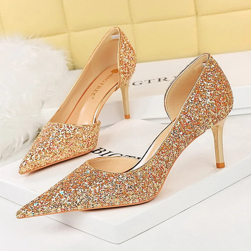 Sequin Cloth High Heels Wedding Shoes Stilettos Sexy High-heeled Shoes