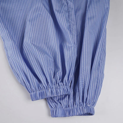 Streetwear Blue Striped Print Casual Pants Elastic Low Rise Loose Trousers y2k Aesthetic Korean Style Hippie Trousers