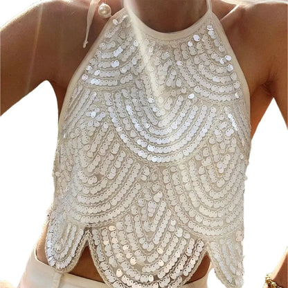 Fey Scalloped Sequined Top