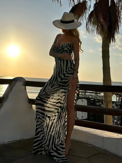 High Split Leopard See-through Vacation Dress