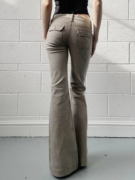 Slim Fit Simple Flared Pants Women High Fashion Causal England Style All-Match Basic Jeans Classical Clothing