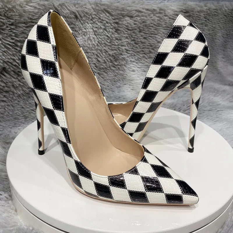 Diamond Crocodile Effect Women Pointy Toe High Heel Shoes