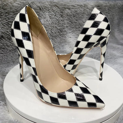 Diamond Crocodile Effect Women Pointy Toe High Heel Shoes