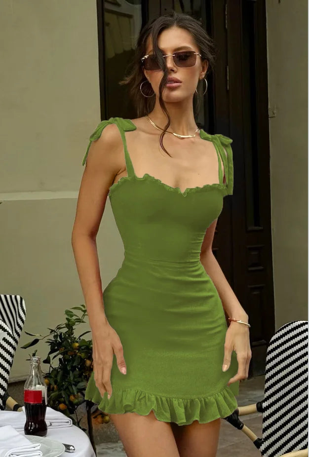 Mesh Strap Ruffles Evening Mini Dress