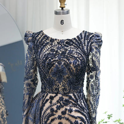 Mermaid Overskirt Long Sleeves Evening Dress