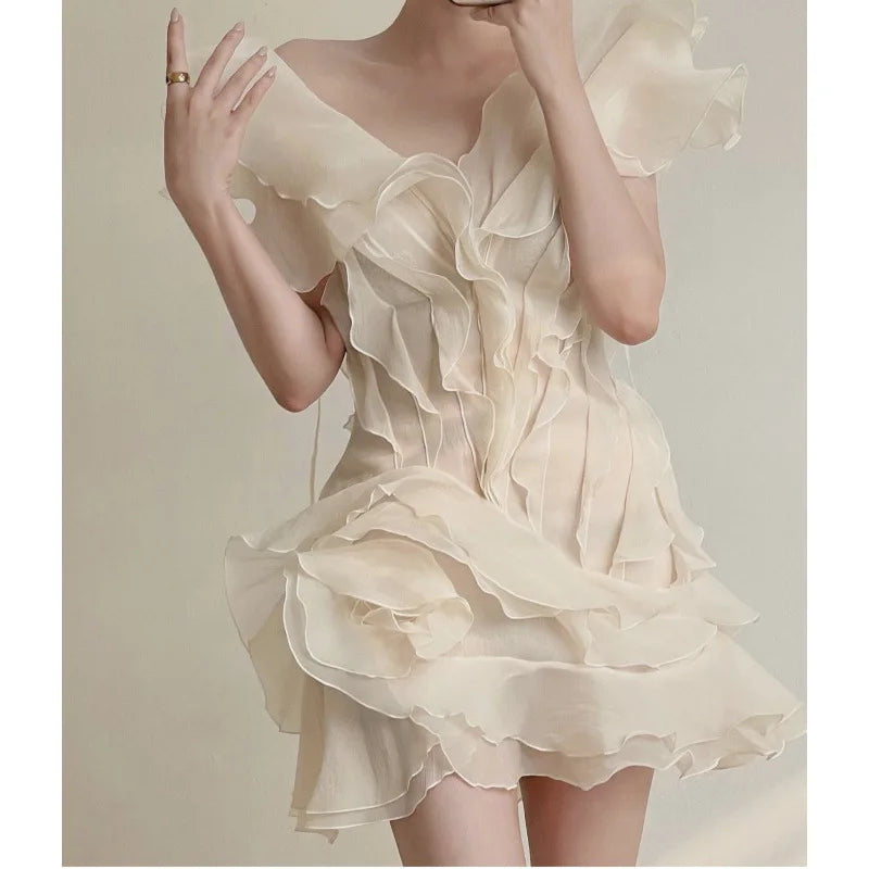 Ruffle Layered Boat Neck Mini Dress