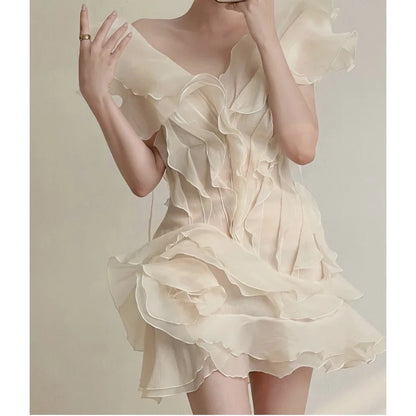 Ruffle Layered Boat Neck Mini Dress