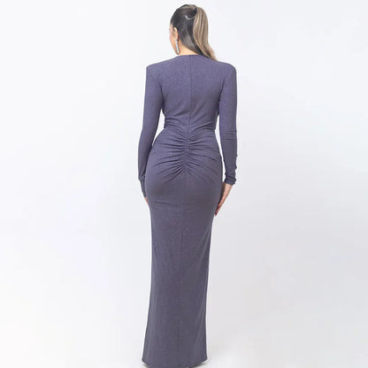 Elastic Deep V-Fold Lace Maxi Dress