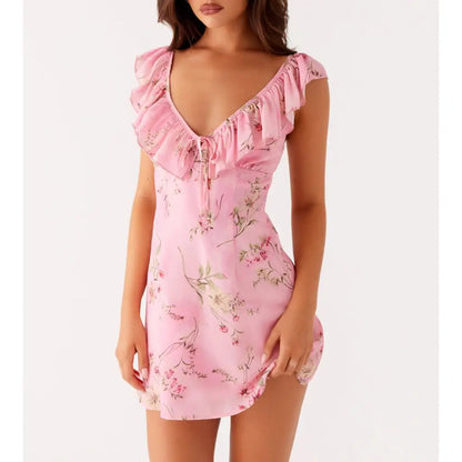 Sleeveless Ruffled Trim V Bodycon Dress