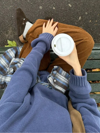 Casual Round Neck Women Loose Thicken Knit Pullover Fashion Long Sleeves Wool Solid Sweater Autumn New Winter Lady Knitwear