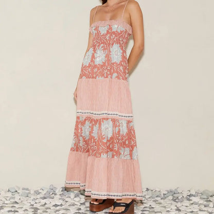 Smocked Floral Spaghetti Slip Vacation Dress