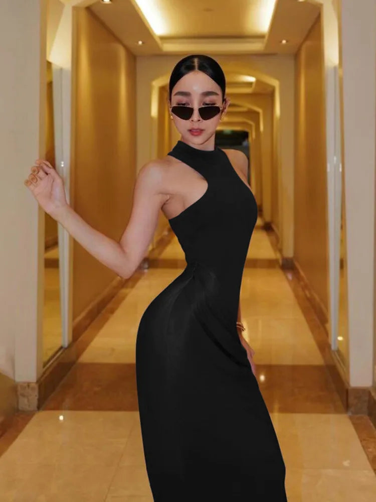 Sleeveless Solid Backless Long Bodycon Dress