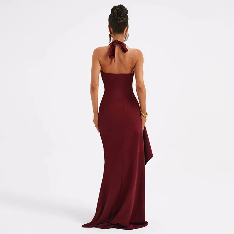 Halter V-Neck Split Maxi Dress