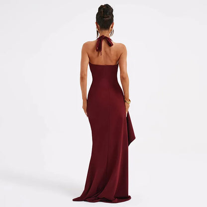 Halter V-Neck Split Maxi Dress