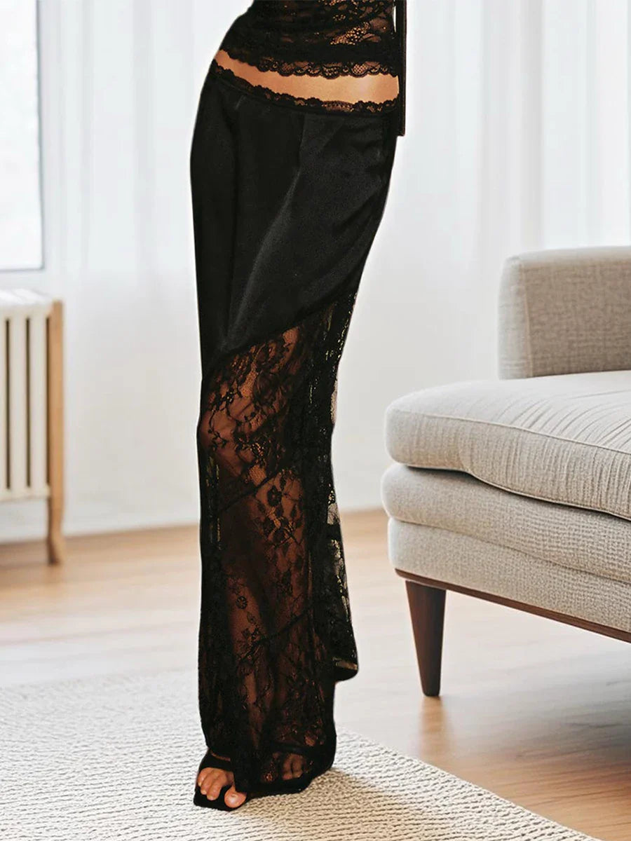Patchwork Lace Asymmetric Midi Skirt
