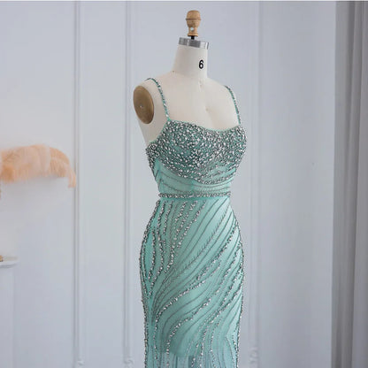 Orange Crystal Mermaid Evening Dress