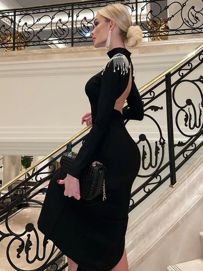 Hollow Backless Turtleneck Party Dress