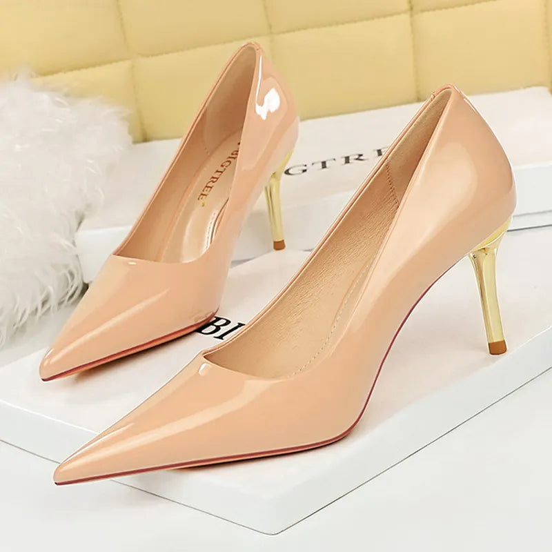 Patent Leather High Heel Office Shoes for Women