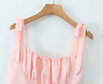 Tie Shoulder Lace Up Back Pleated Skater Mini Dress