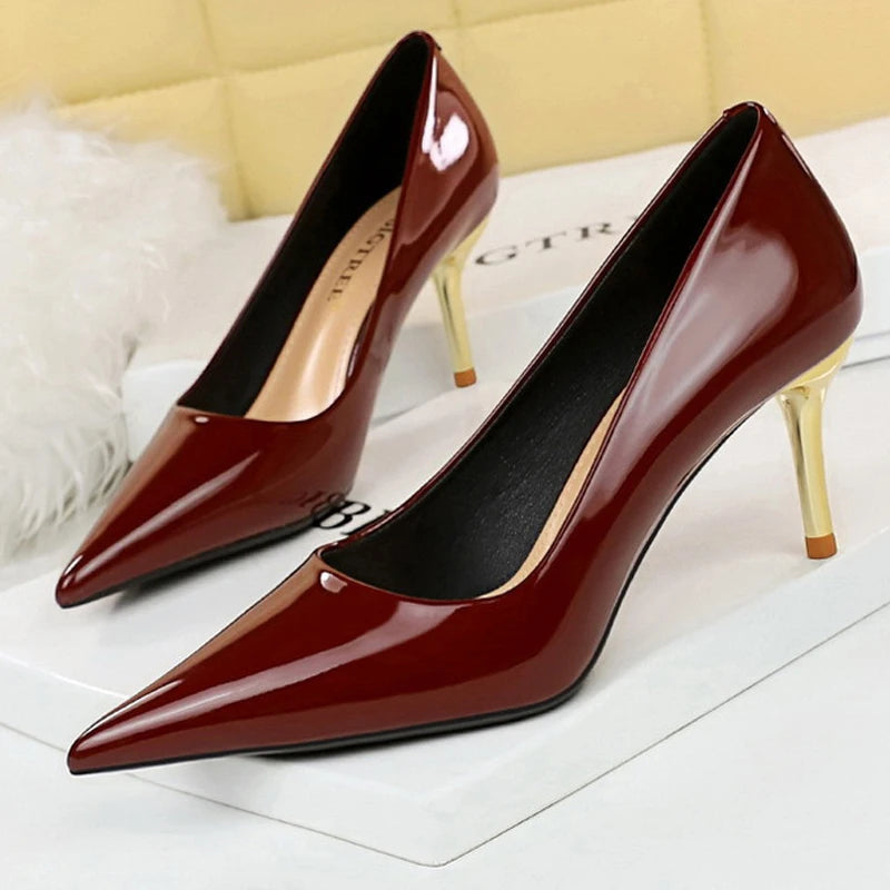 Patent Leather High Heel Office Shoes for Women