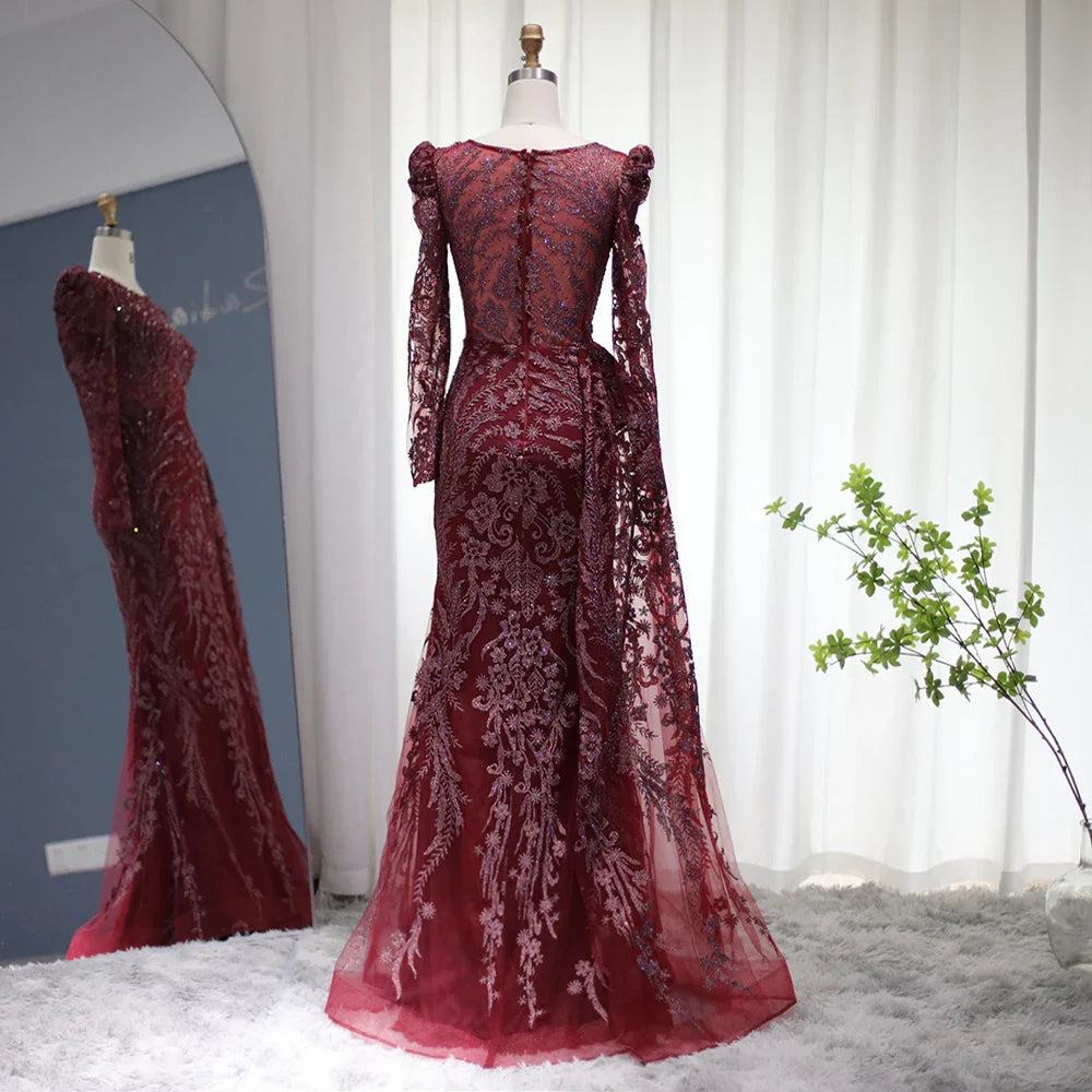 Mermaid Overskirt Long Sleeves Evening Dress