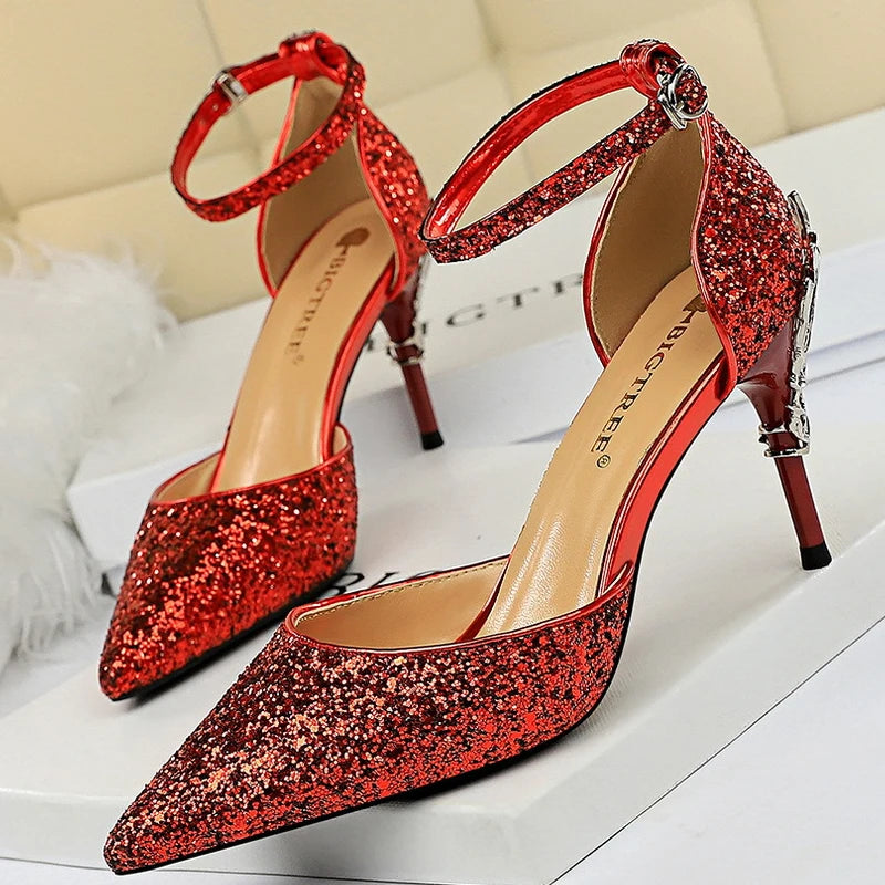 Sequin Wedding Pumps with Metal Decoration - 7.5cm Stilettos