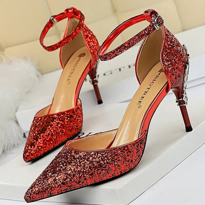 Sequin Wedding Pumps with Metal Decoration - 7.5cm Stilettos