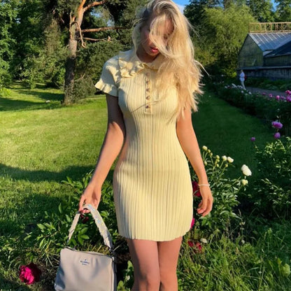 Ruffle Single Breasted Knitted Mini Dress