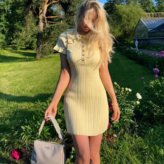 Ruffle Single Breasted Knitted Mini Dress
