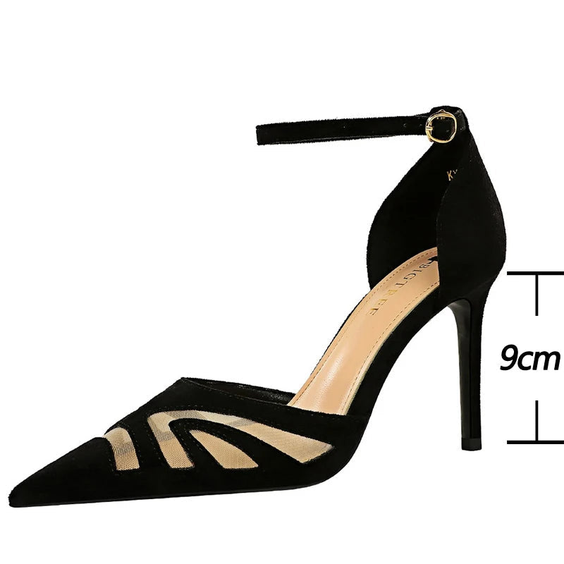 Suede High Heel Stiletto Sandals for Women - Mesh Hollow Summer Fashion