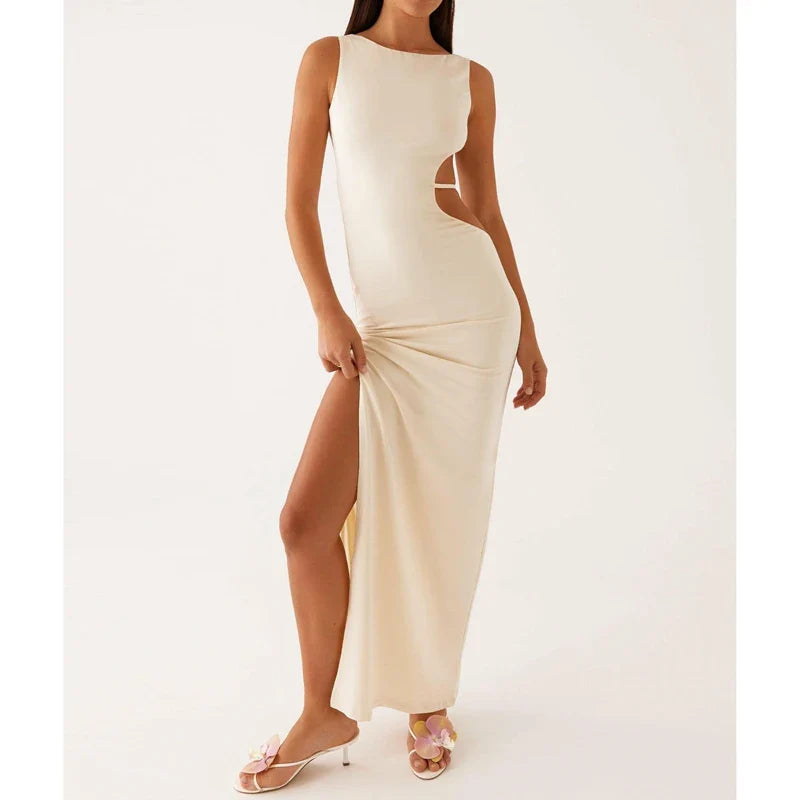 Solid Color Sleeveless Boa Bodycon Dress