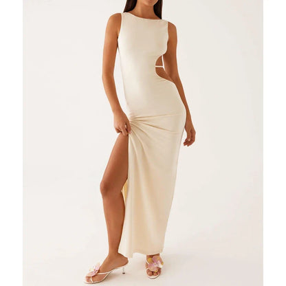 Solid Color Sleeveless Boa Bodycon Dress