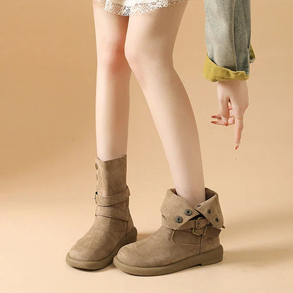 | Suede Buckle Ankle Boots