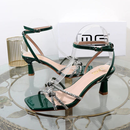 Rhinestone Summer Sandals with High Heels