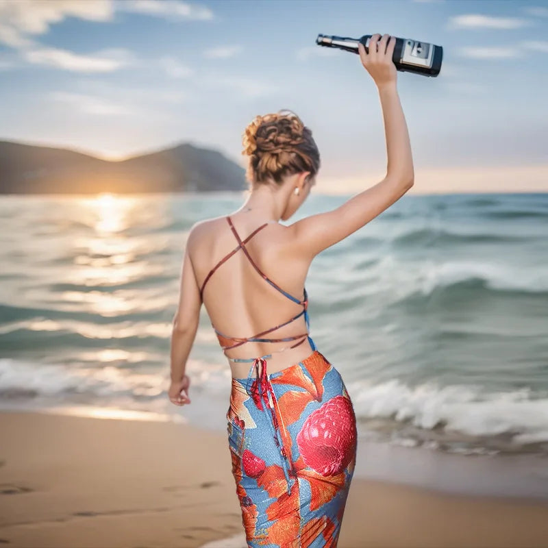 Beaded Contrast Floral Cami Vacation Dress
