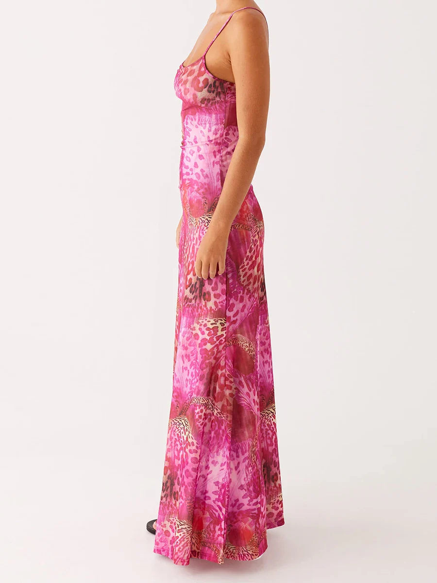 Slim Spaghetti Strap Long Floral Dress