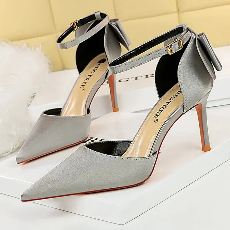 Bow-knot Kitten Heels Women Pumps Satin Stiletto High Heels - Sexy Party Shoes