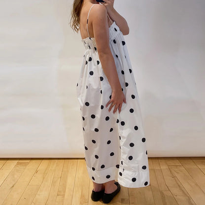 Ruffled Dot Print A-Line Vacation Dress