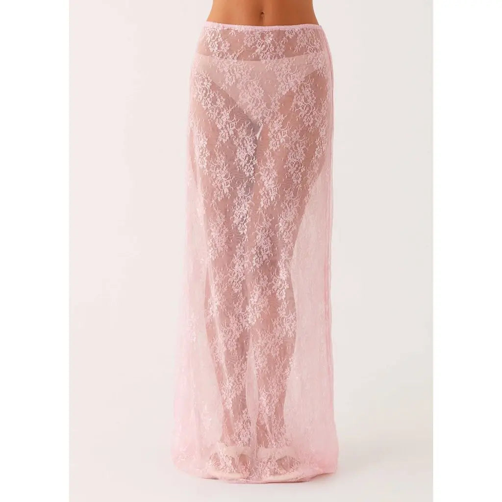 Y2K Floral Lace Sheer Long Skirt
