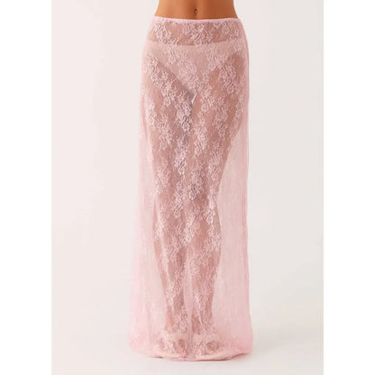 Y2K Floral Lace Sheer Long Skirt