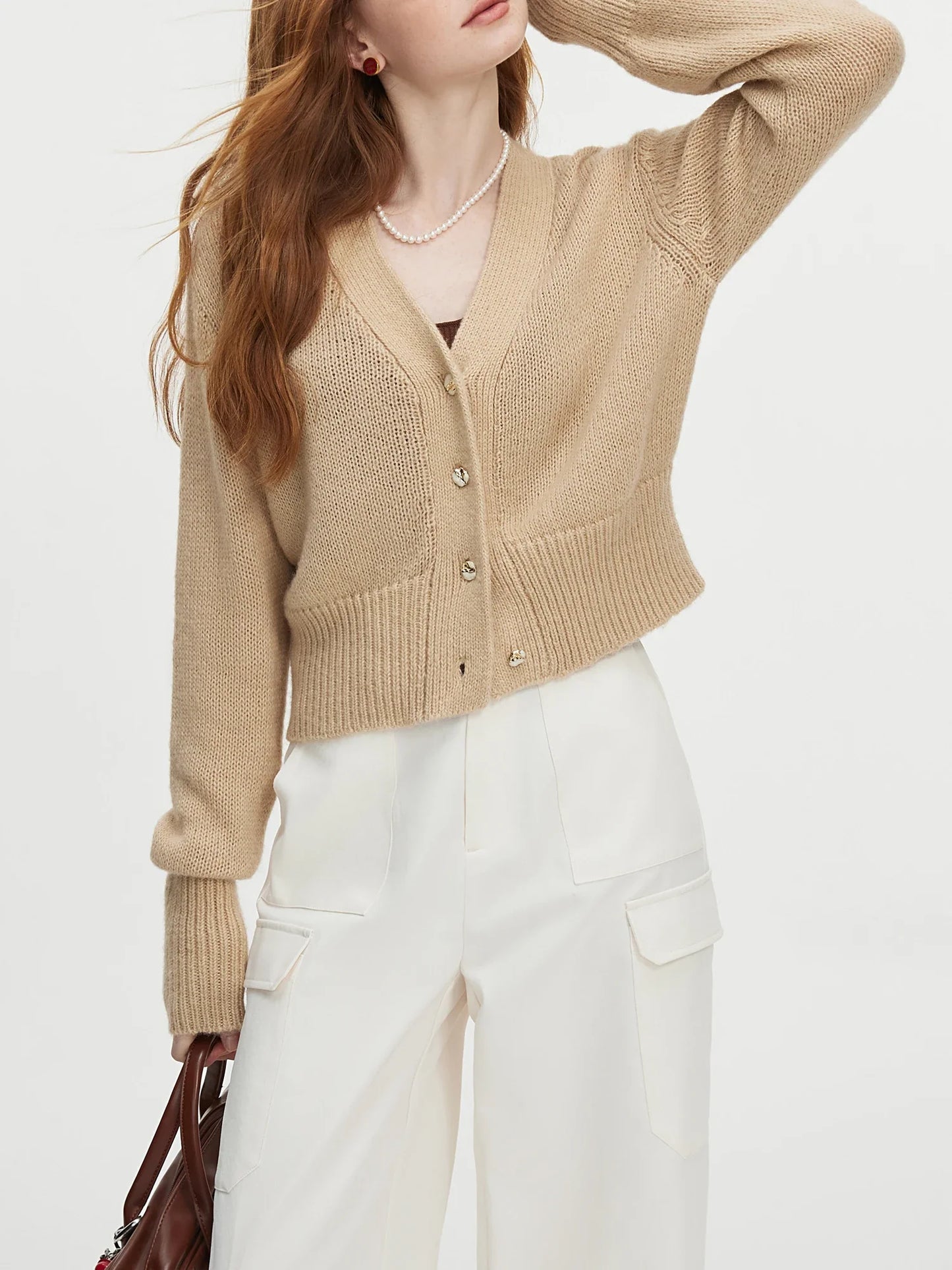 V-neck Long Sleeve Knit Coat Cardigan