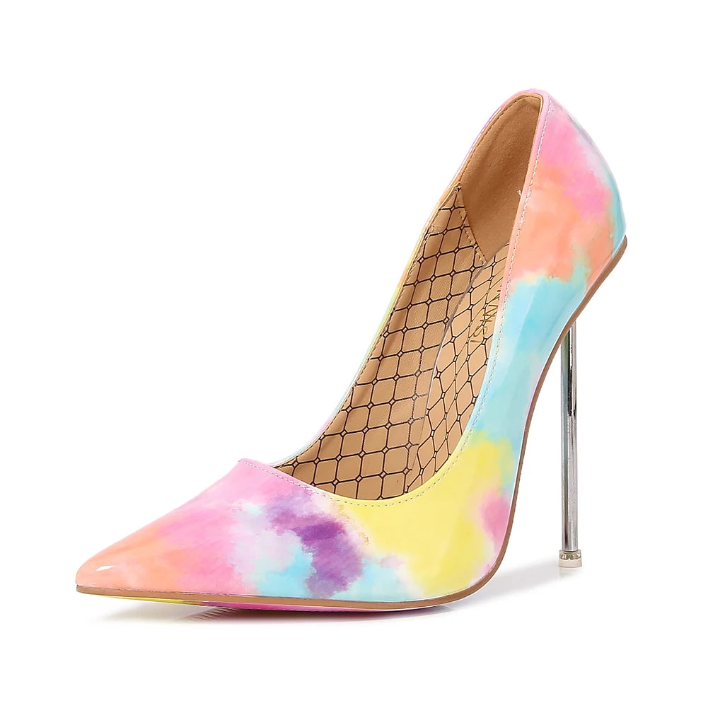 Metal Heel Women Sexy Pointy Toe Stiletto Pumps - 12cm High