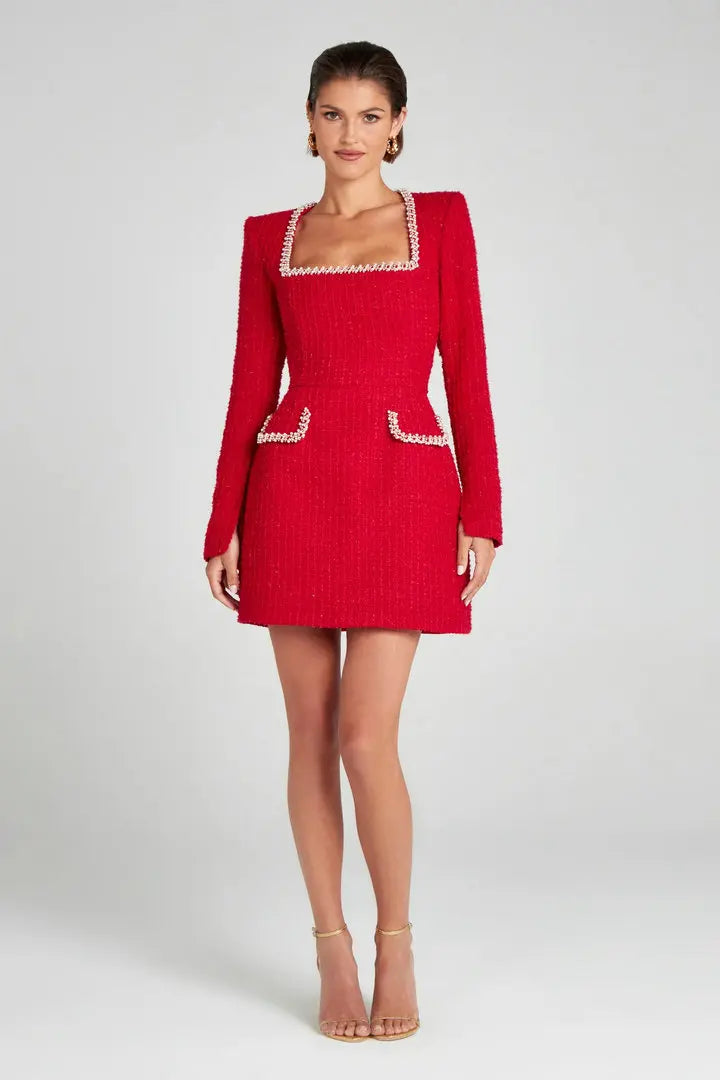 | Tweed Pearl Trim Blazer Mini Dress