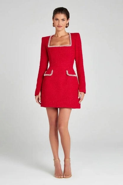 | Tweed Pearl Trim Blazer Mini Dress