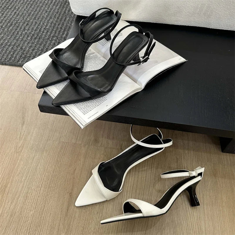 Women's Thin Low Heel Buckle Strap Slingback Pointed Toe Party Sandals